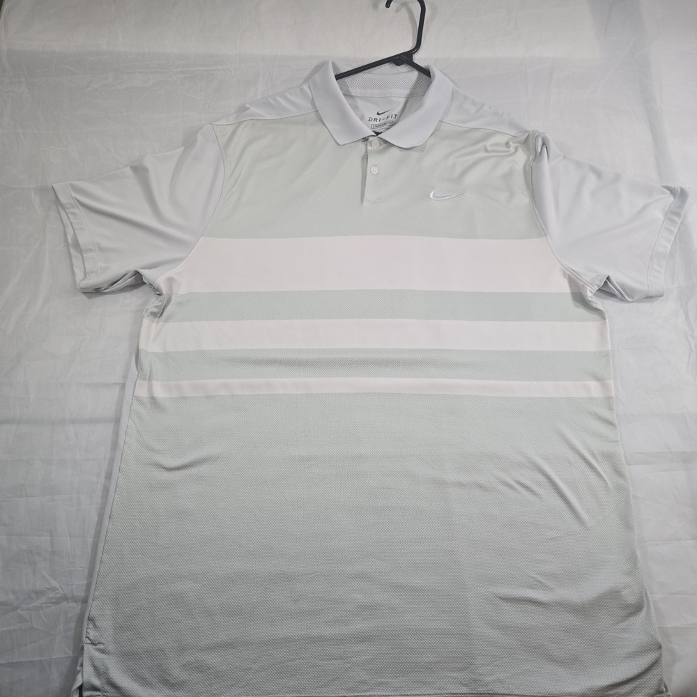 Nike Golf Men Polo Shirt Large L Light Sage Green White Striped Dri-FIT Standard